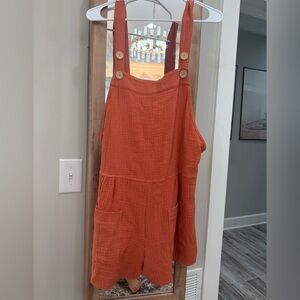 Ces Femme Orange Button-Detail Romper